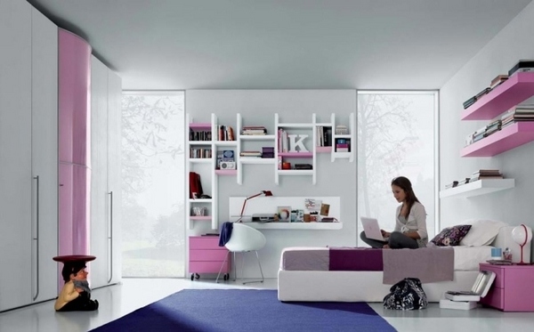 teenage girl furniture ideas purple pink white furniture floating shelves
