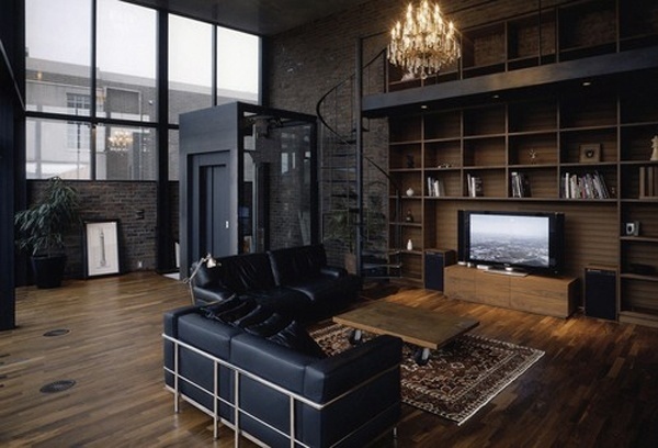 trendy bachelor pad ideas living room interior leather sofa set hardwood floor
