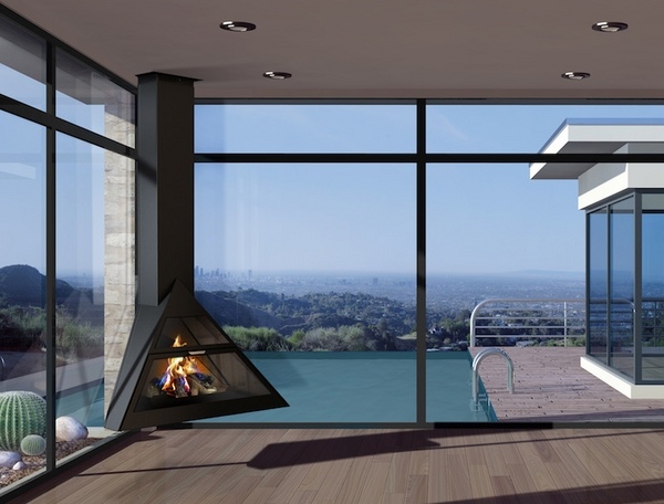 triangular suspended fireplace modern home fireplace design ideas