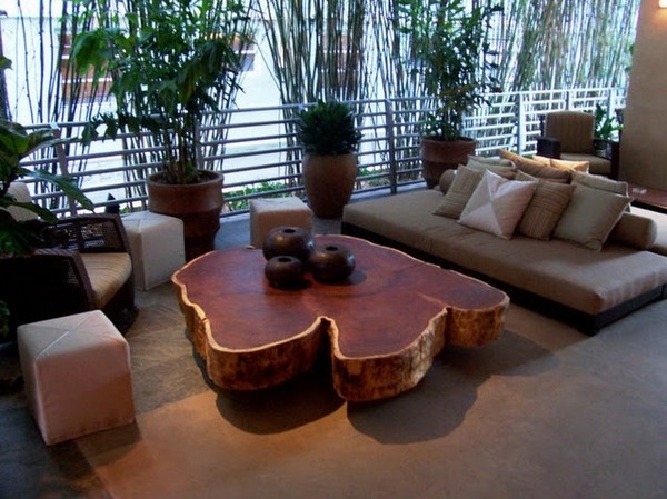 Rustic coffee table - the accent in the living room interior