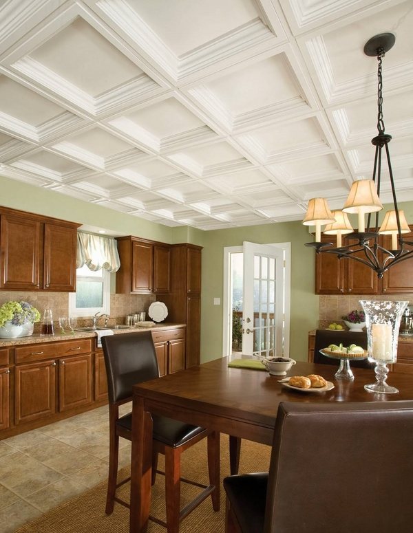 Armstrong tiles coffered ceiling kitchen decor ideas