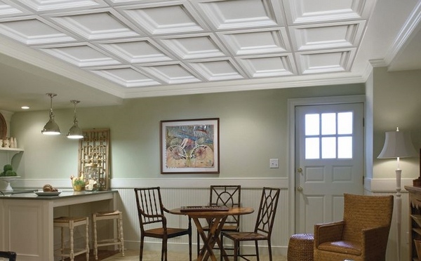 Basement renovation ideas armstrong tiles coffered ceiling ideas