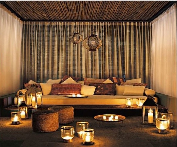 Moroccan low sofa pillows lanterns