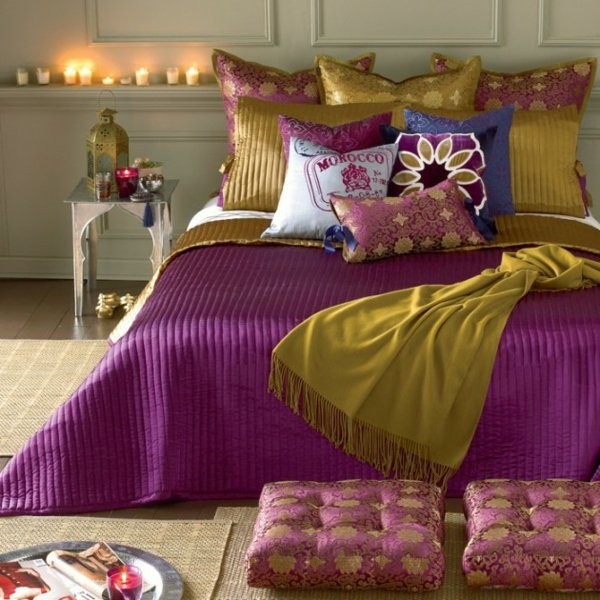 Moroccan style bedroom purple gold moroccan bedding set
