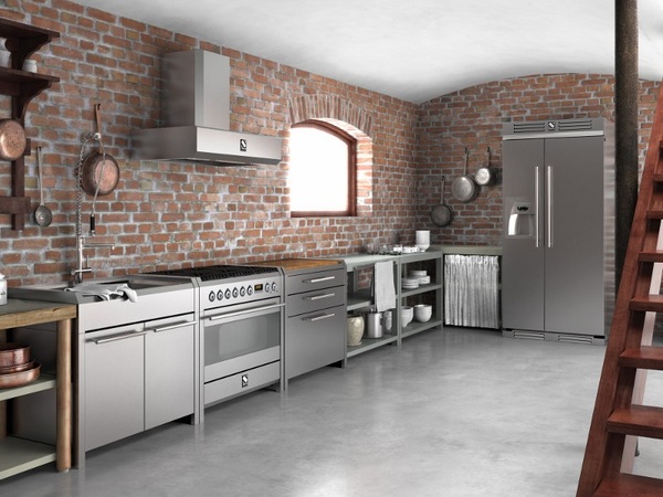 Stainless-steel-kitchen-furniture-brick-backsplash-brick-wall-modern-kitchen-interior-rustic-touch