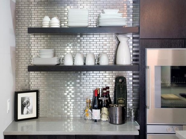tile backsplash ideas floating shelves