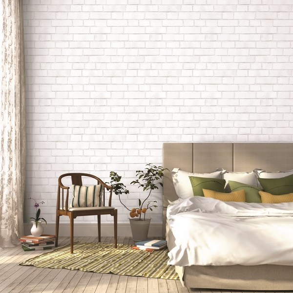 White brick textured-temporary-wallpaper-bedroom decor ideas