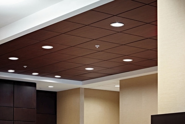 Wooden recessed lighting sound absorbing ceilings