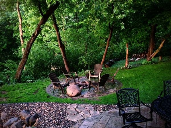 design ideas forest trees firepit iron furniture