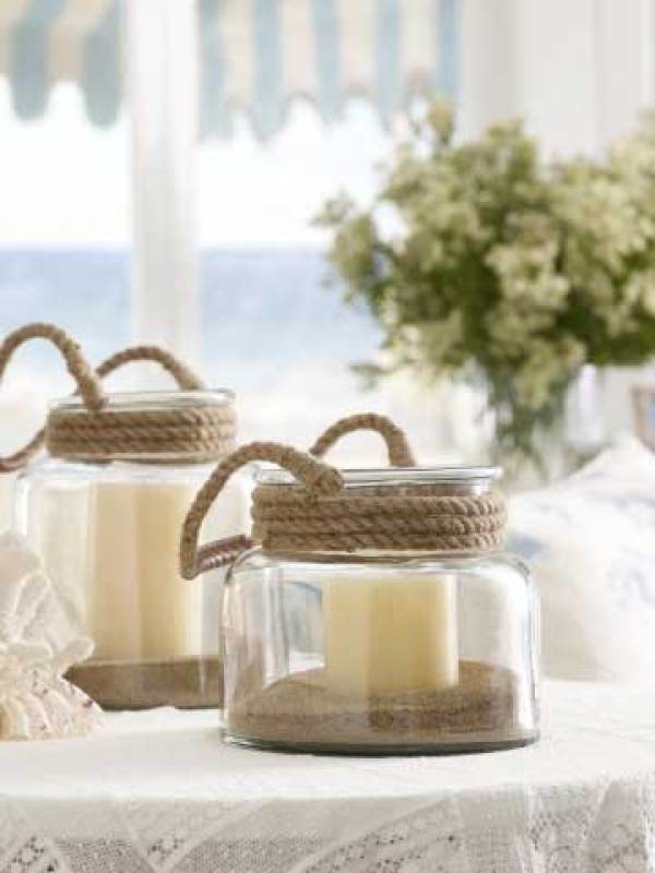 beach style table decoration DIY lantern centerpiece rope