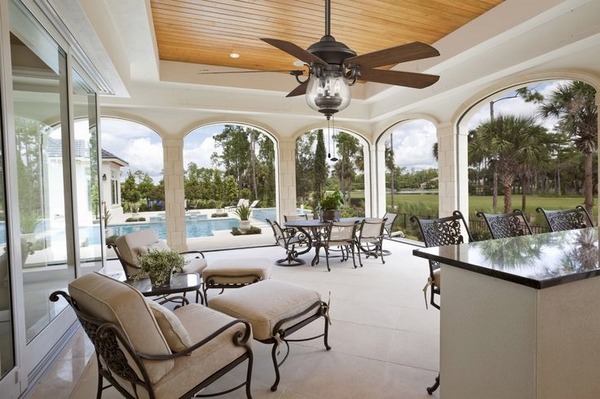 beautiful-patio-design-wrought-iron-furniture-ceiling-fan-with-lights