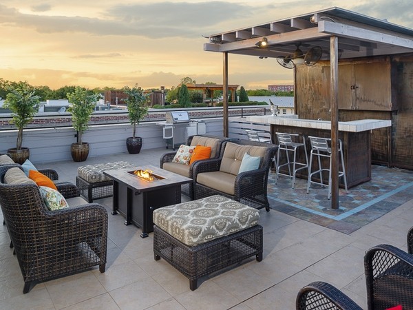 beautiful rooftop deck outdoor furniture pergola wet bar