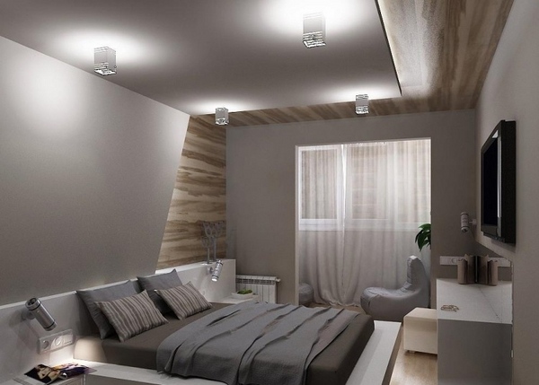 contemporary-small-bedrooms-ideas-gray wooden bed integrated shelves