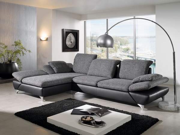 contemporary sofa leather fabric upholstery black gray colors