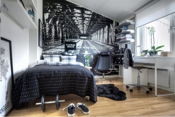creative teen boy bedroom ideas black white interior wood flooring