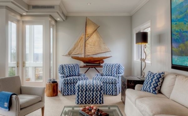 elegant nautical interior design ideas blue white big boat model 