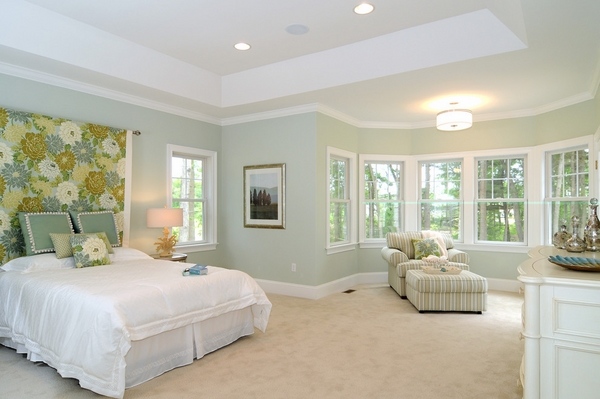 elegant pastel green bedroom floral accent wall