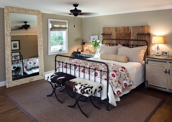 farmhouse style bedroom decor iron bed frame decorative headboard bench