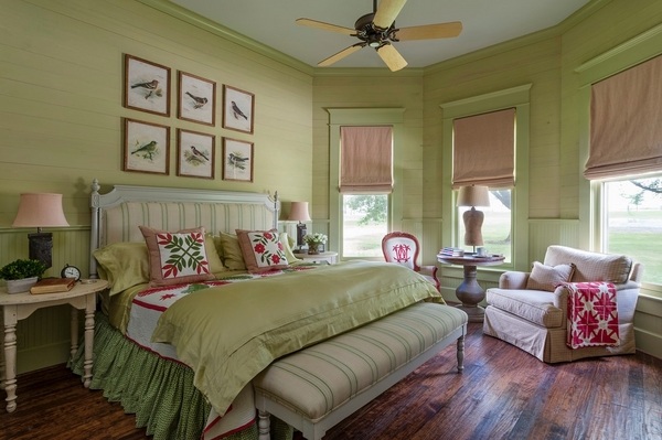 farmhouse design bedroom decorating ideas pastel green colors wood floor