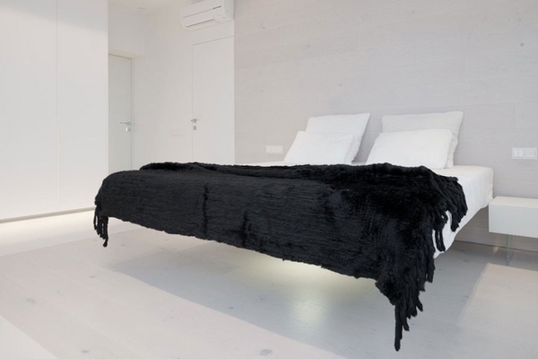 floating bed minimalist white black bedding set