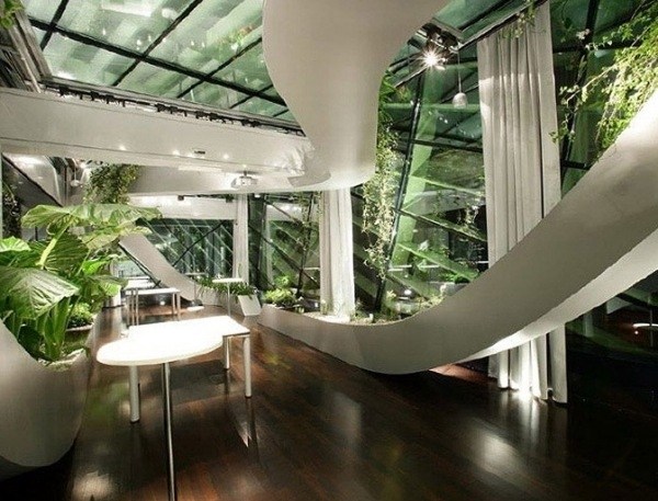 futuristic-indoor-garden-dark wood floor-indoor-gardening-ideas