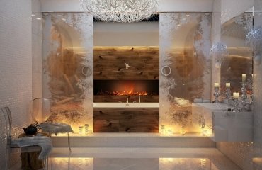 glamorous-custom-bathroom-design-chandelier-fireplace