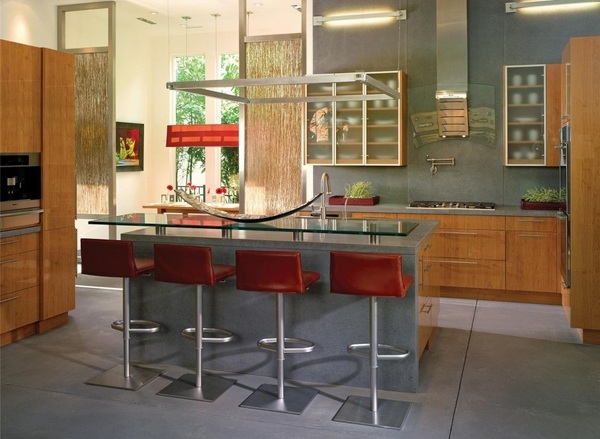 glass top breakfast leather bar stools contemporary kitchen design