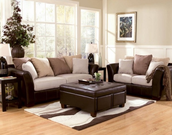 leather and fabric sofa modern home furniture ideas brown beige colors