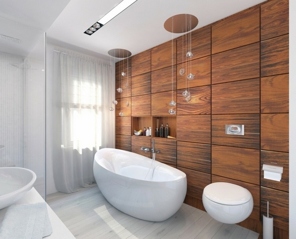 luxury-master-bathroom-ideas-cherry wood wall panels white furniture