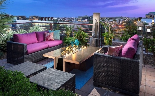 luxury rooftop deck design coffee table built in firepit