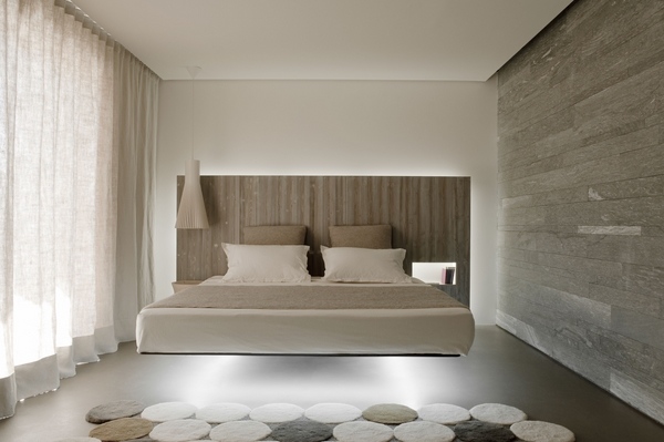 minimalist floating bed under bed lighting