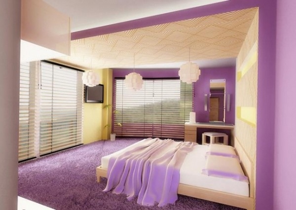 modern bedroom interior pastel purple yellow color combination