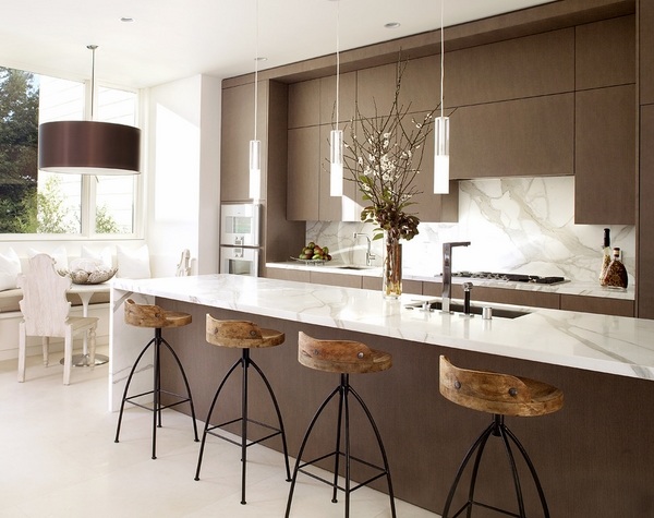 modern kitchen white brown colors pendant lamps