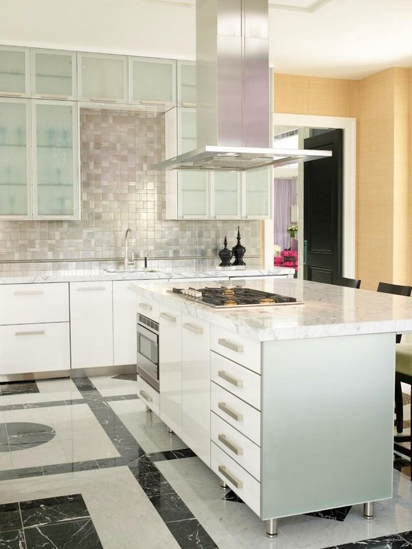 modern kitchen  white cabinets glass front