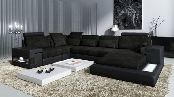 living room furniture ideas black leather and fabric upholstery white coffee table