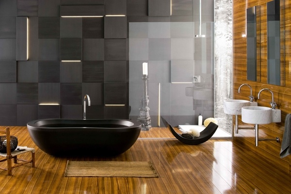 modern-master-bathroom-ideas-black bathtub walk in shower