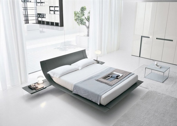 modern minimalist bed white bedroom gray bed platform
