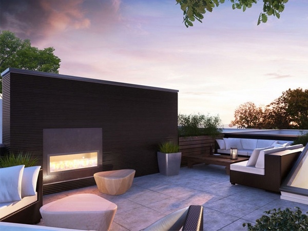 modern roof deck design fireplace modern outdoor furniture