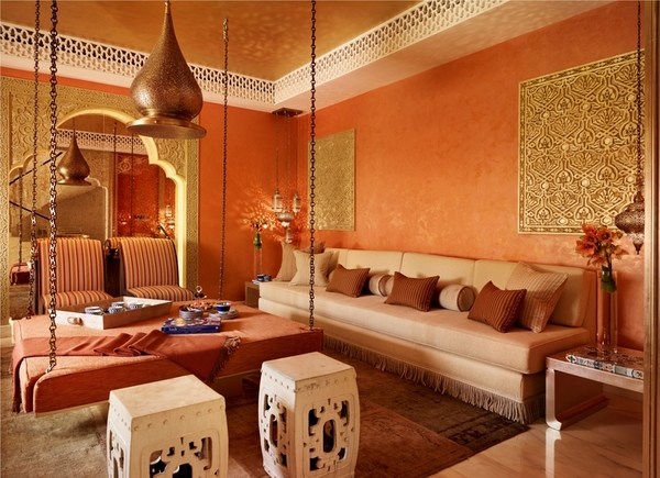 Moroccan Living Room Designs Exotic Interiors With An Oriental Touch   Moroccan Living Room Design Ideas Bold Colors Unique Table On Chains 