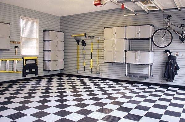 motofloor garage tiles checkered pattern garage floor ideas