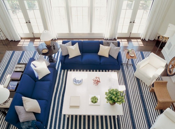 decorationblue white striped carpet blue sofa set white armchairs