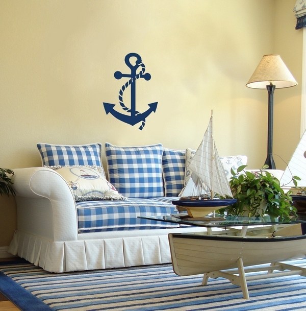 theme interior decor blue white colors anchor wall 