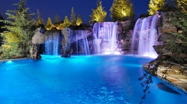 pool deasign water features pool waterfalls decorative lighting