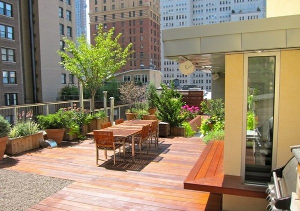 roof deck garden ideas wood flooring planter boxes 