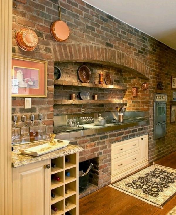 rustic-kitchens-brick-backsplash-floating-shelves-wood-floor