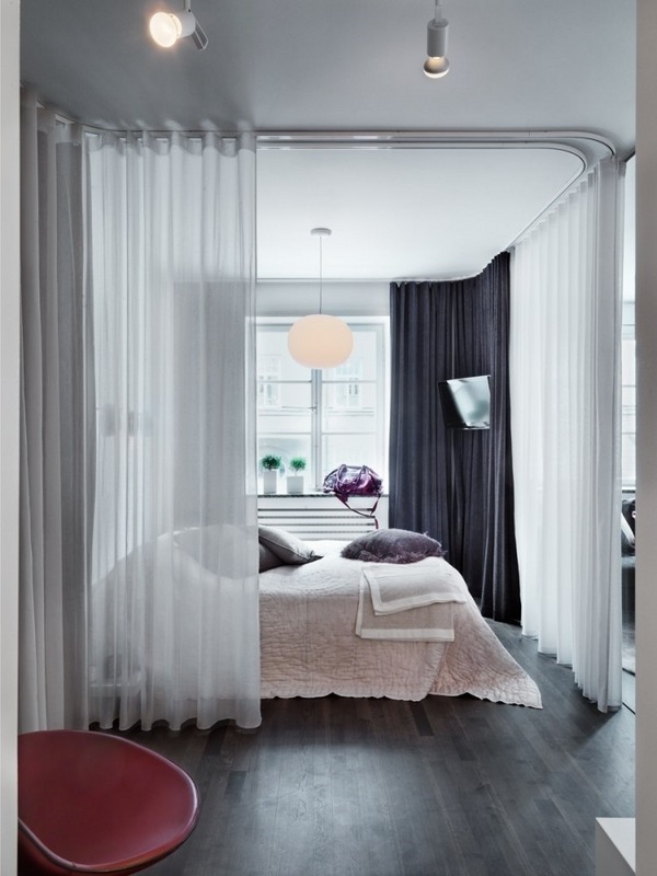 small-bedrooms-ideas-curtains bed dense curtain