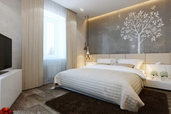 small-bedrooms-ideas-interior-design-modern lighting cream white bed
