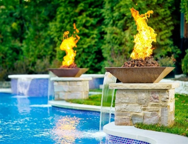 spectacular pools with waterfalls fire pits hedge plants contemporary backyard ideas