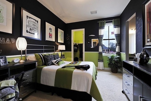 teen boy bedroom ideas black green colors chalkboard walls