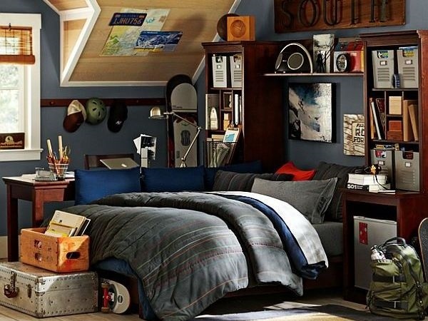 teen boy room ideas attic bedroom design dark grey colour theme
